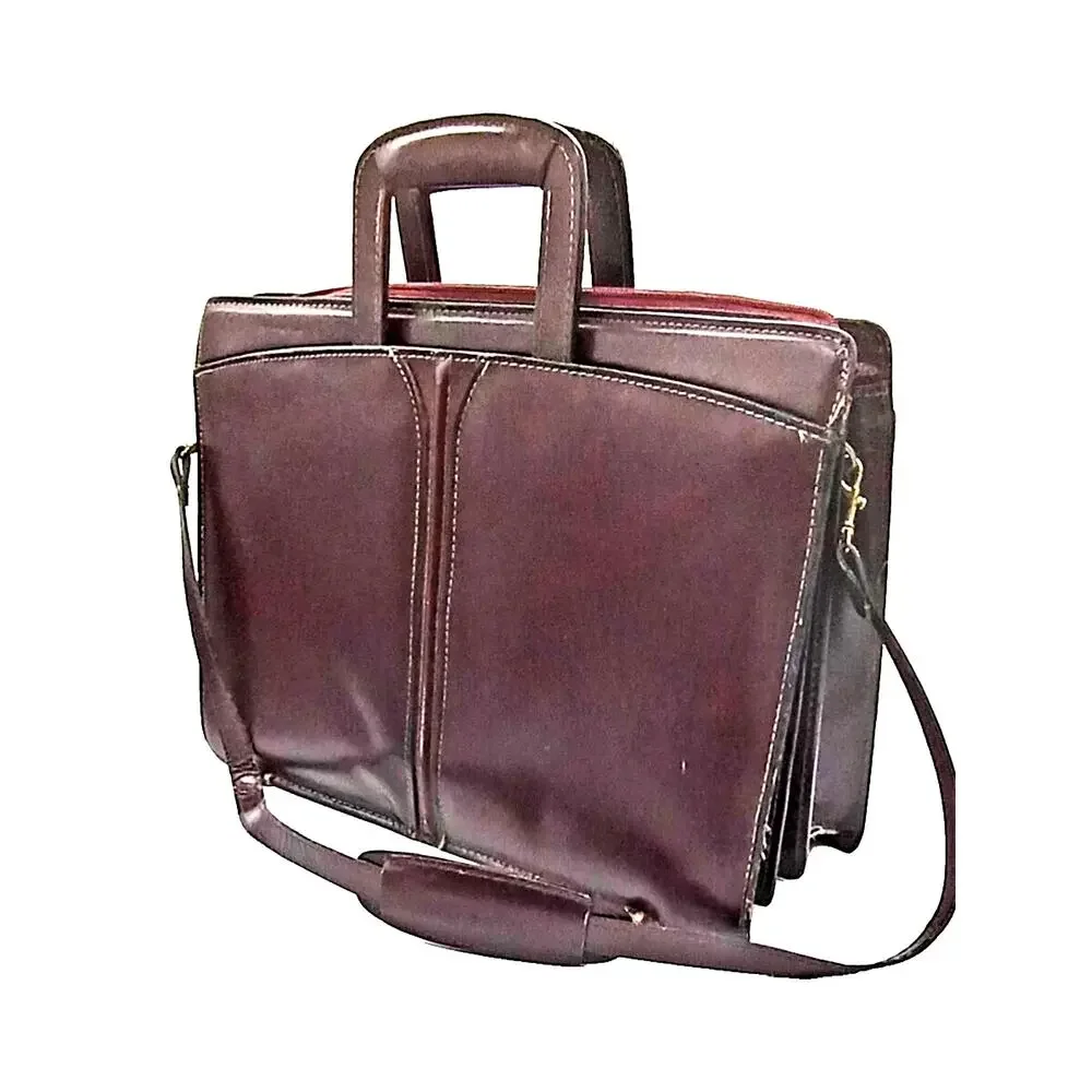 VTG Leather Briefcase Heritage Top Grain Burgandy Handles & Shoulder Strap